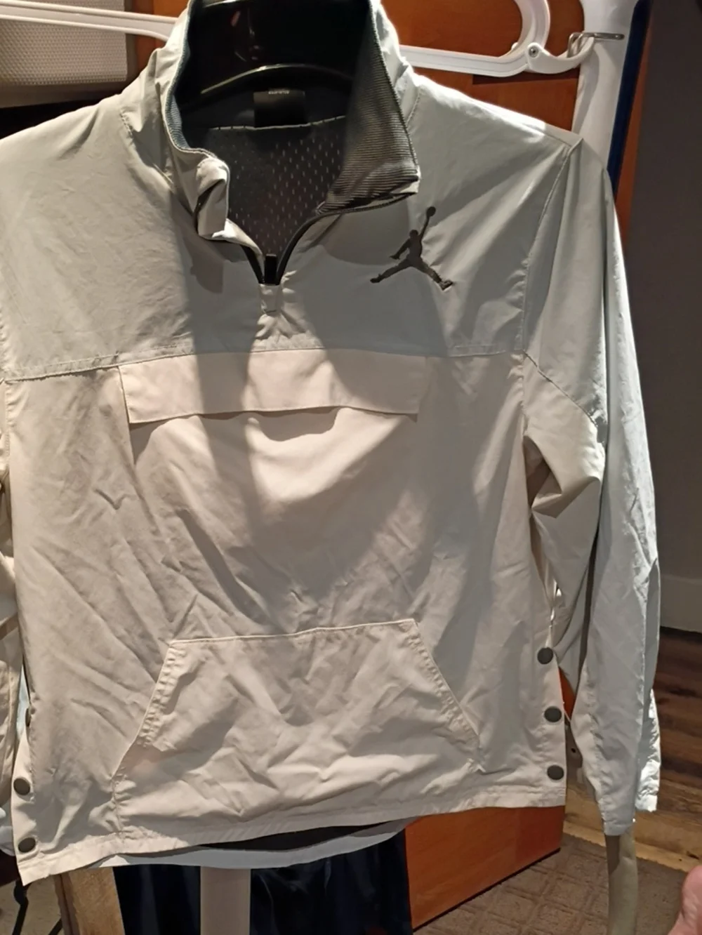 Jordan Light Gray/White Pullover Windbreaker with Jumpman Logo